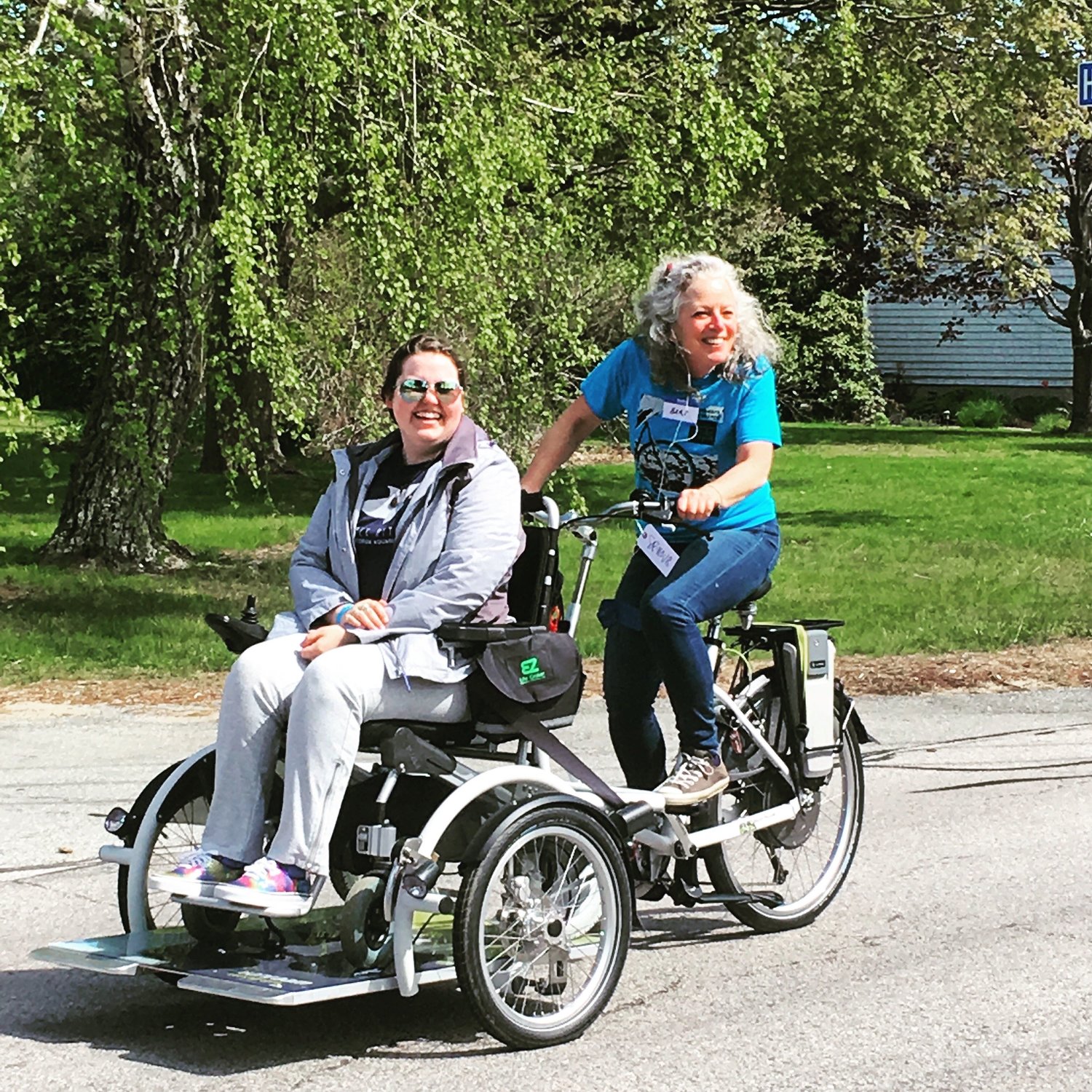 Bari and Tory on the Velo Plus during the 2019 Farm to Farm Ride in Portsmouth.