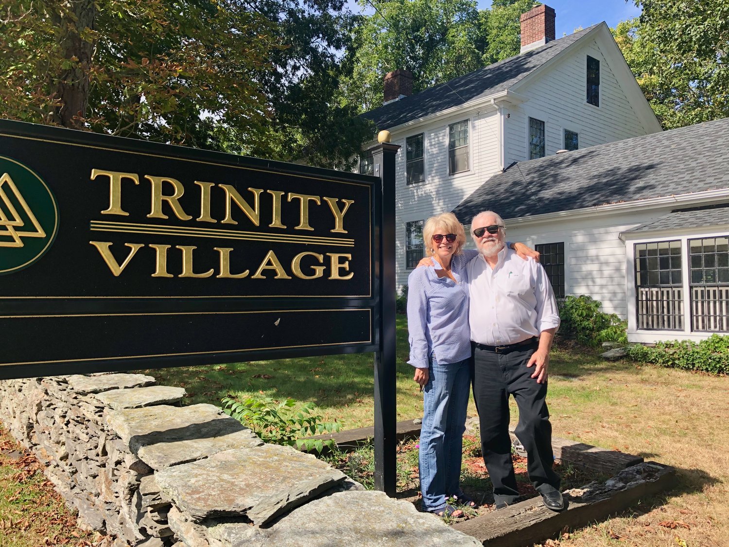 Christine Nolan and James McKenna outside Trinity Village’s Portsmouth home for women and children, Trinity Inn. Ms. Nolan is founder and board chairwoman of Trinity Village, a recovery community, while Mr McKenna is a partner and board member.
