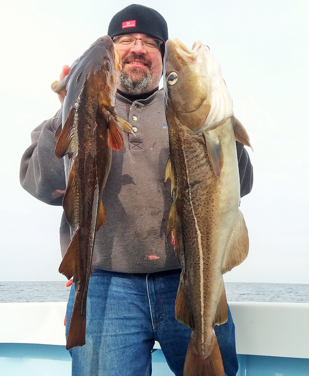 Jim Stevens with nice sized market cod caught on the East Grounds and in the general Block Island Wind Farm area.