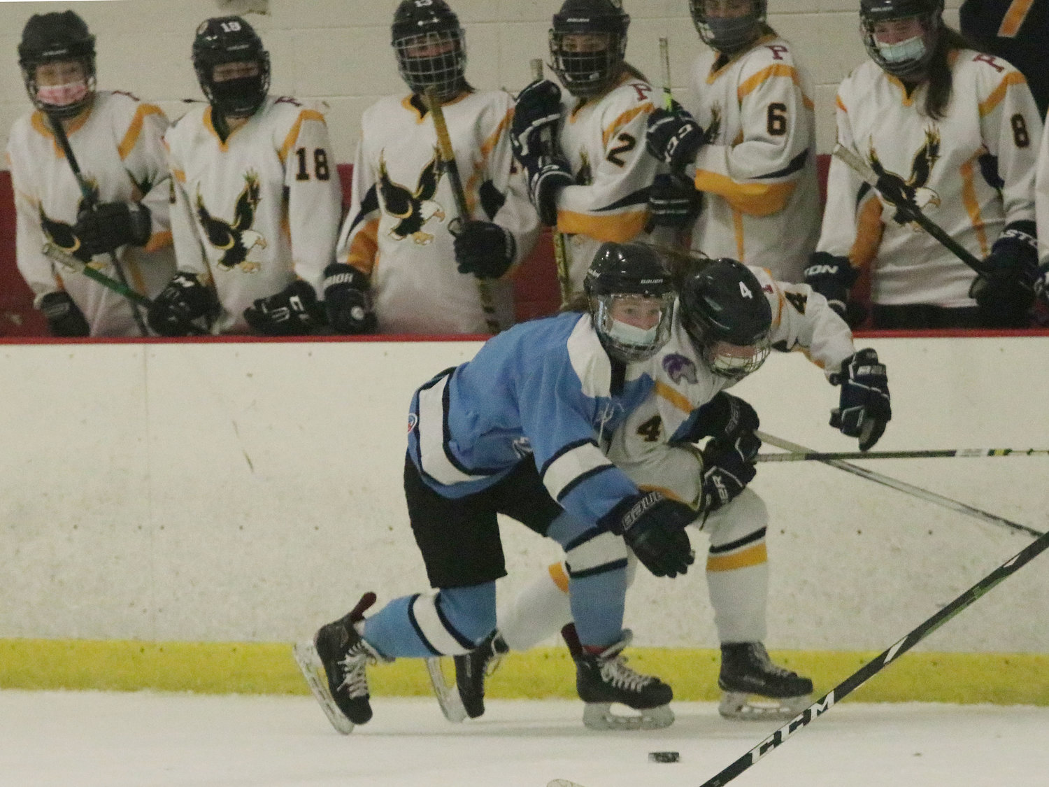 Marissa Levreault gets taken down while breaking up ice in Game 2.