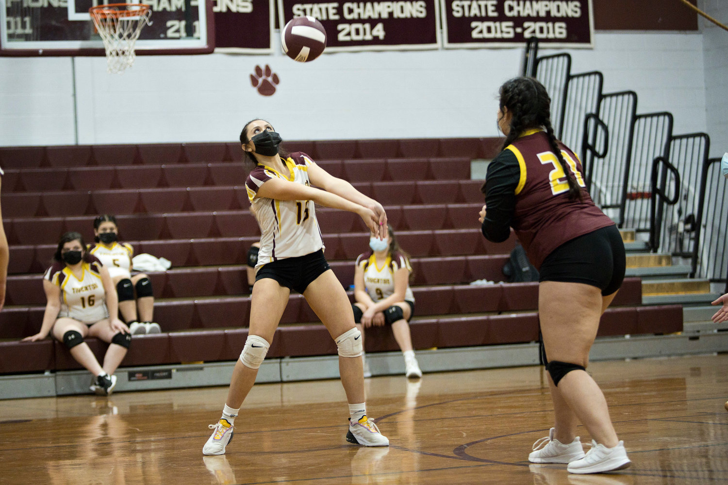 Kaylie Cabral settles the ball during Tuesday night's game against Paul Cuffee School.