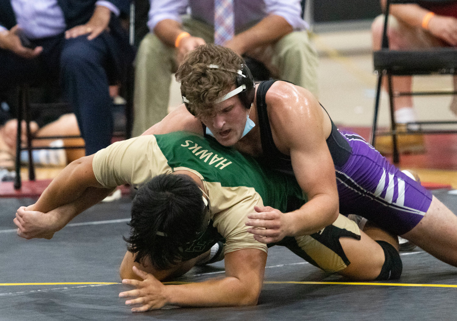 Cory Grifka takes down his opponent, Nathan Reid, during the 182 pound final bout.
