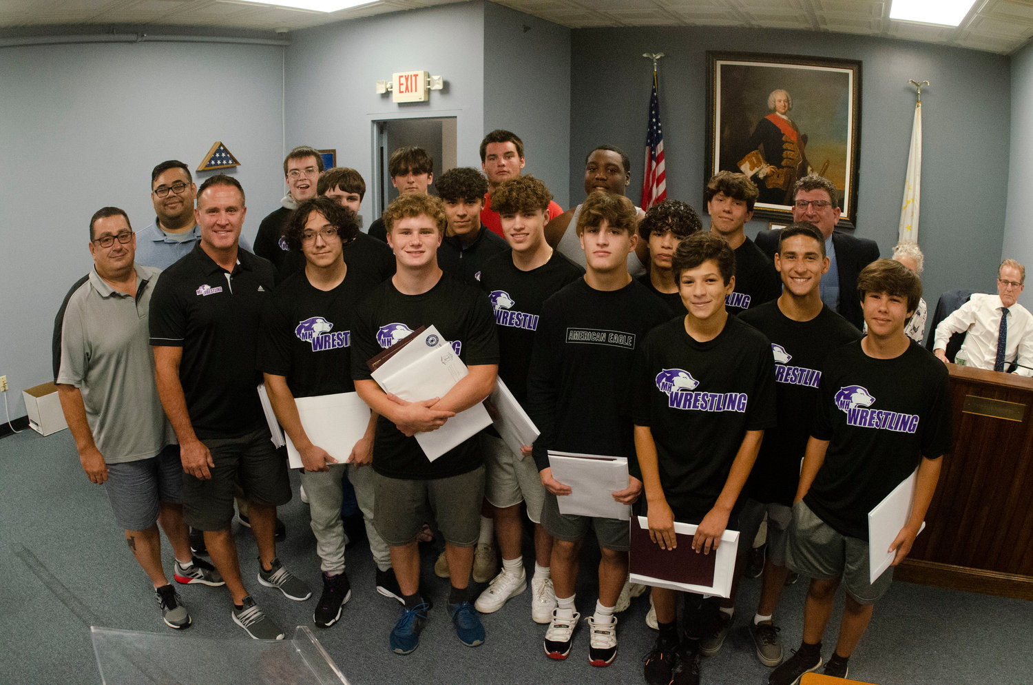 The Mt. Hope High School mens wrestling team was celebrated for their championship season at the Warren Town Council meeting on Aug. 10