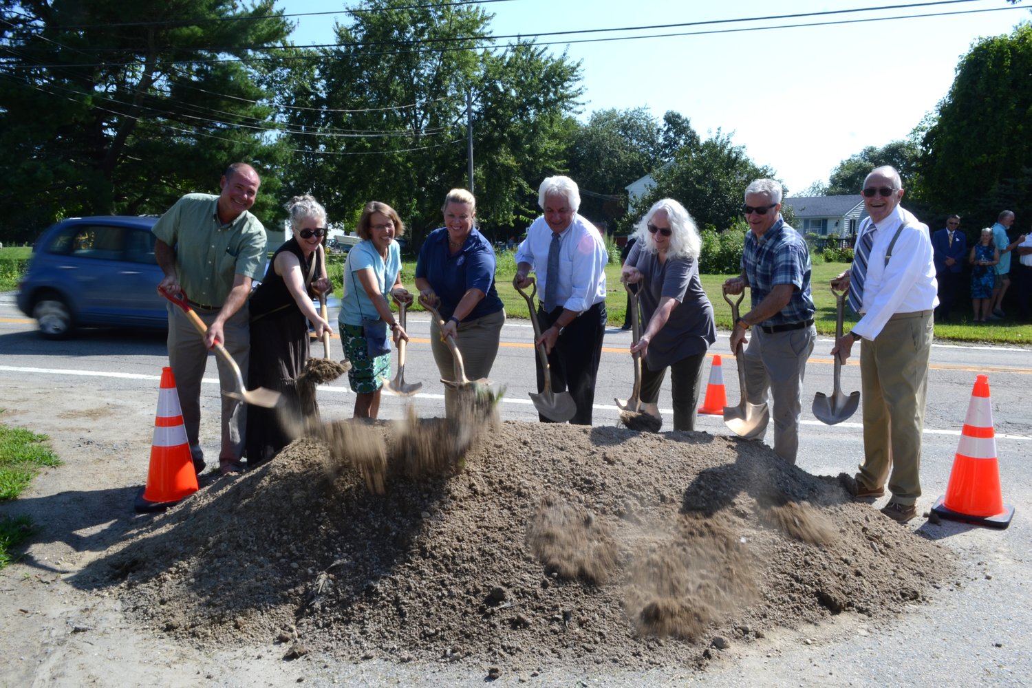 Steven Coutu, Director of the Bristol County Water Authority; Keri Cronin, Warren Town Council President; Wenley Ferguson, Director of Habitat Restoration for Save the Bay; Kate Michaud, Warren Town Manager; Peter Alviti, Director of the Rhode Island Department of Transportation; Rep. June Speakman; Rep. Jason Knight; and Allan Klepper, former Chairman of the BCWA, ceremoniously broke ground on the project last Wednesday morning.