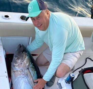 Bluefin bite: Arthur Coia with the 67” bluefin tuna he caught off Rhode Island last week.