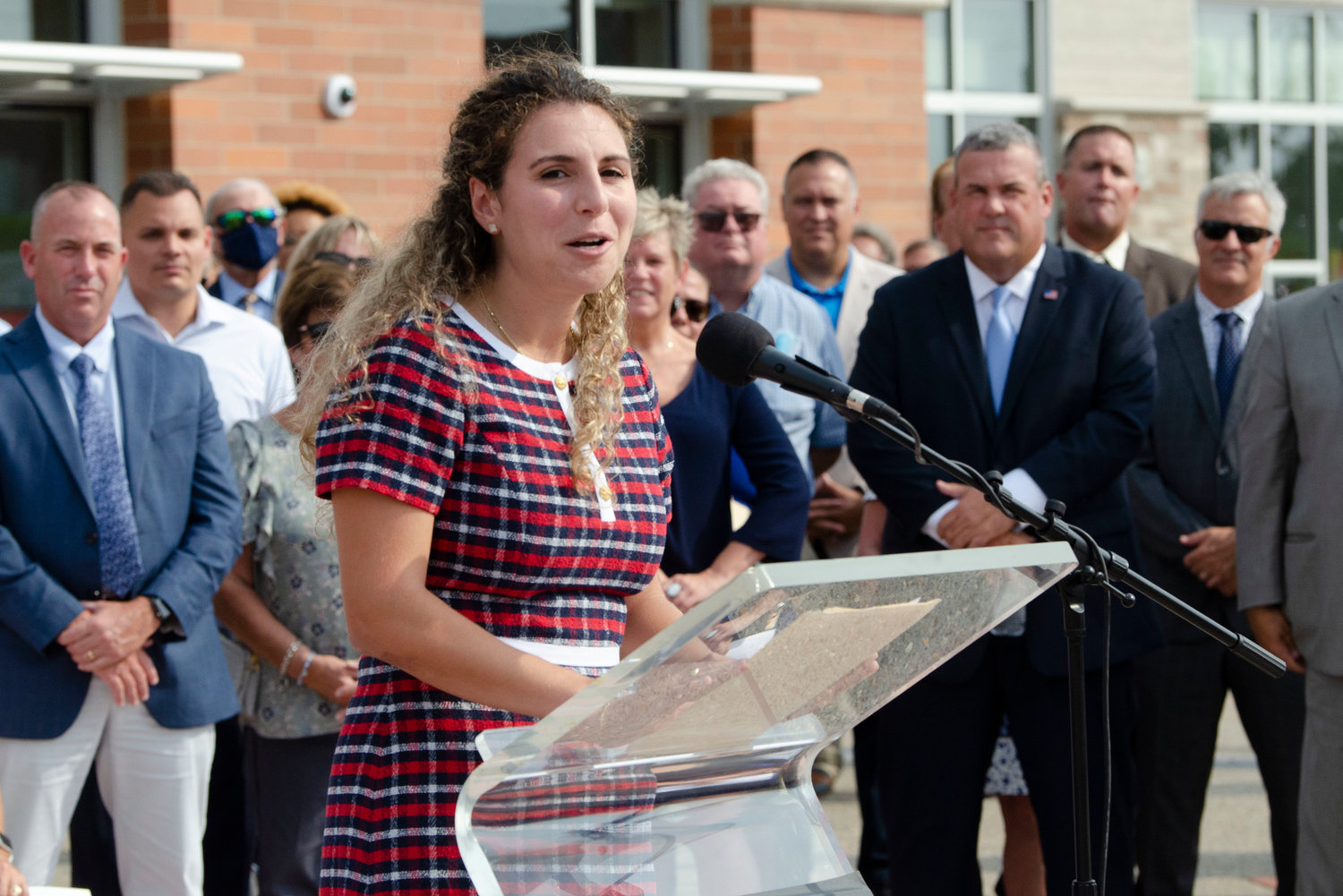State Representative Katherine Kazarian (D-District 63) speaks during the announcement.