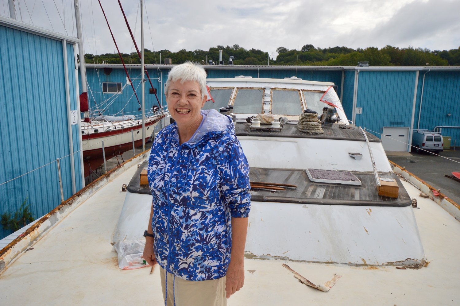 “Part of the goal is to champion the youth — that they can actually make a difference,” said Capt. Ann Ford of Youth With a Mission, here on the deck of the 98-foot, sloop-rigged Pacific Star, which is being restored at Hinckley Boat Yard for a mission trip to Micronesia later this year.
