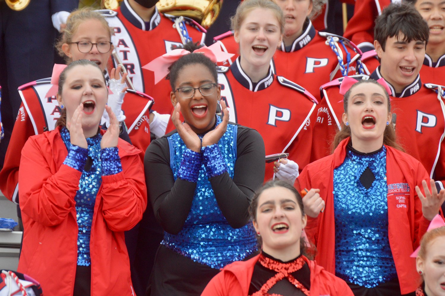 Members of the PHS dance team take part in a call-and-response with the cheerleaders.