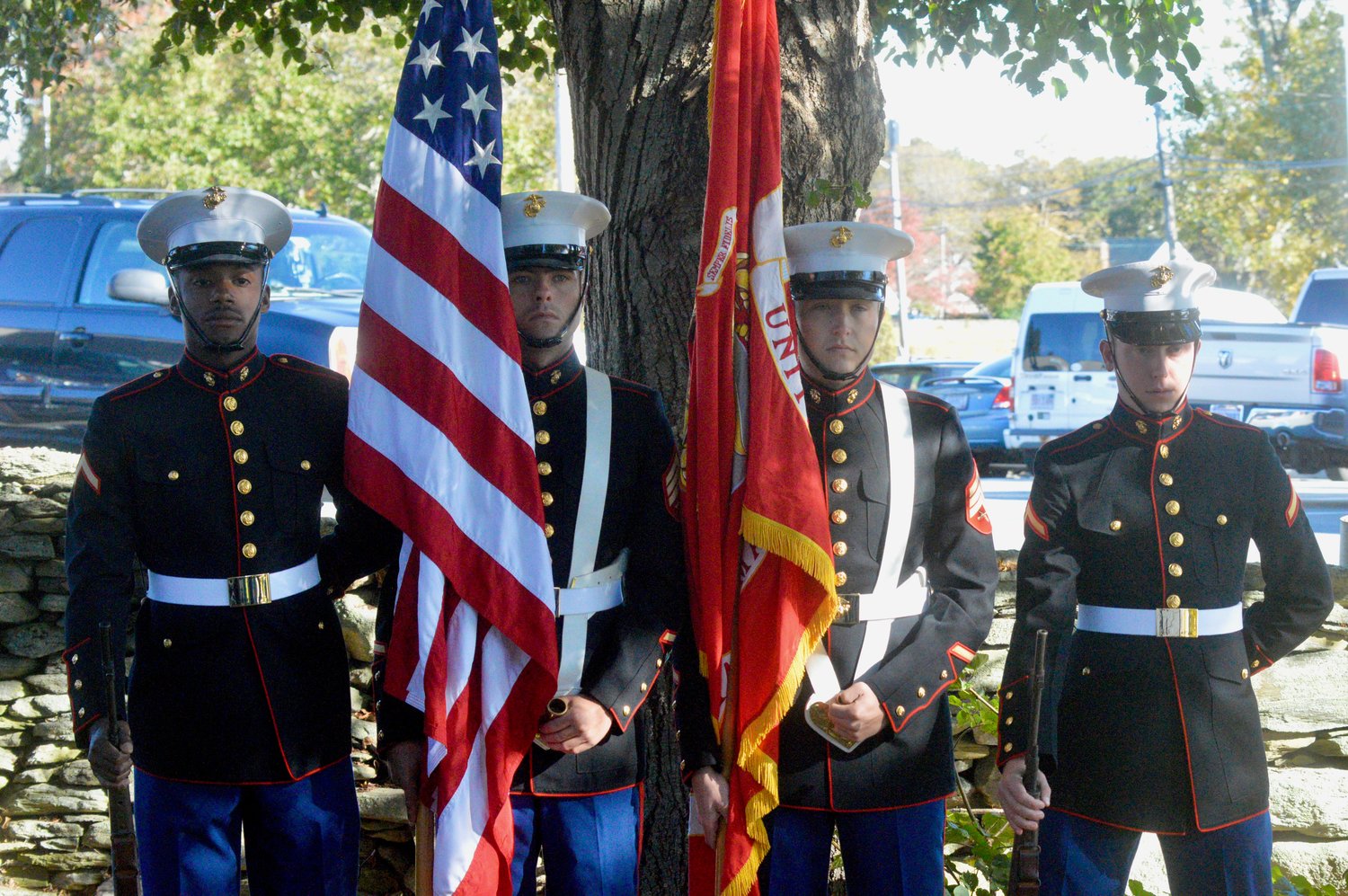 The U.S. Marine color guard consisted of Private First Class Lamont A. Watson, Sgt. Alix Benjamin, Sgt. Joseph Harding, and Private First Class Ryan D. Morgan.