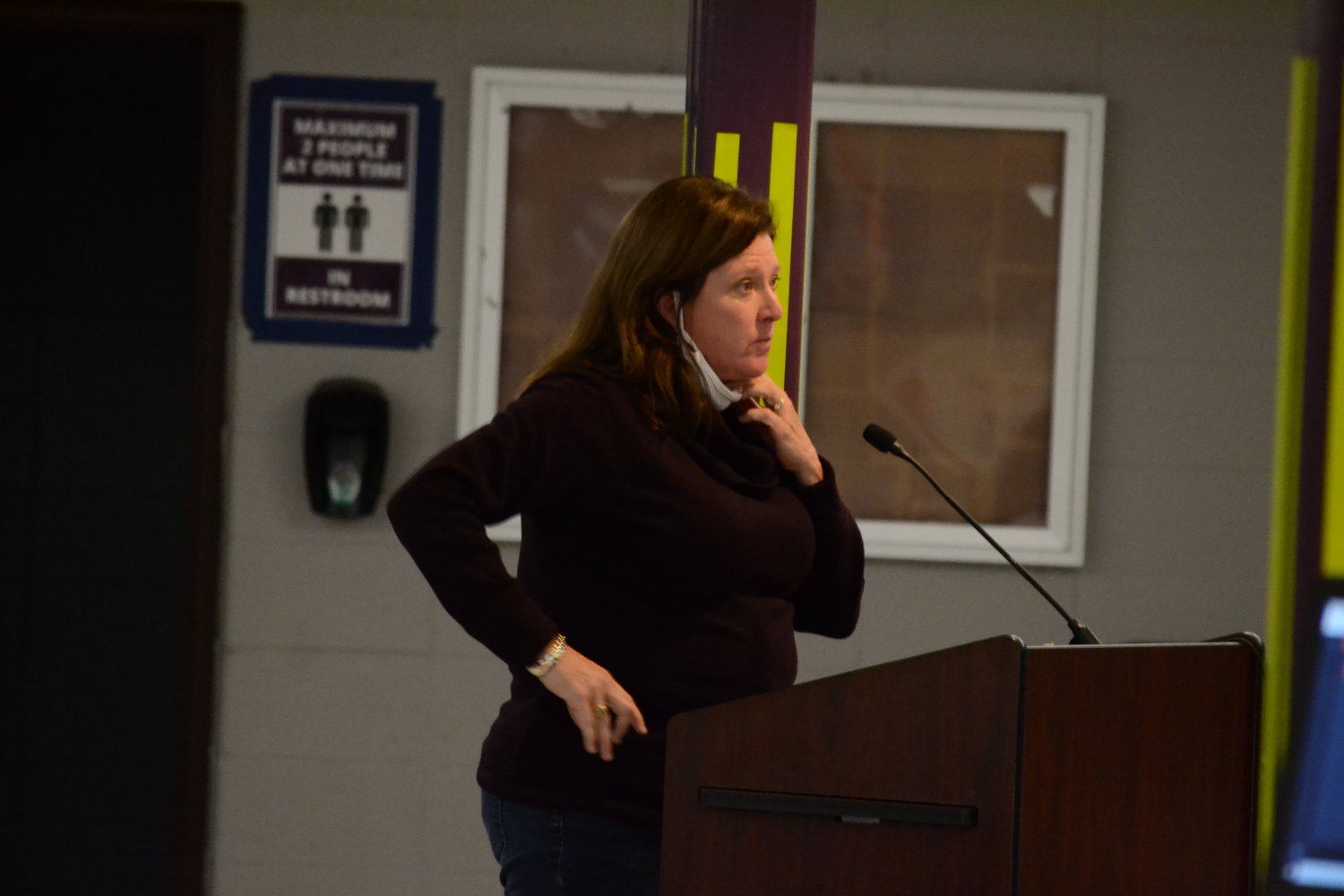 Darcy DaCosta, chair of the Bristol Warren Education Foundation, addressed questions regarding the grant’s funding source on Monday night.