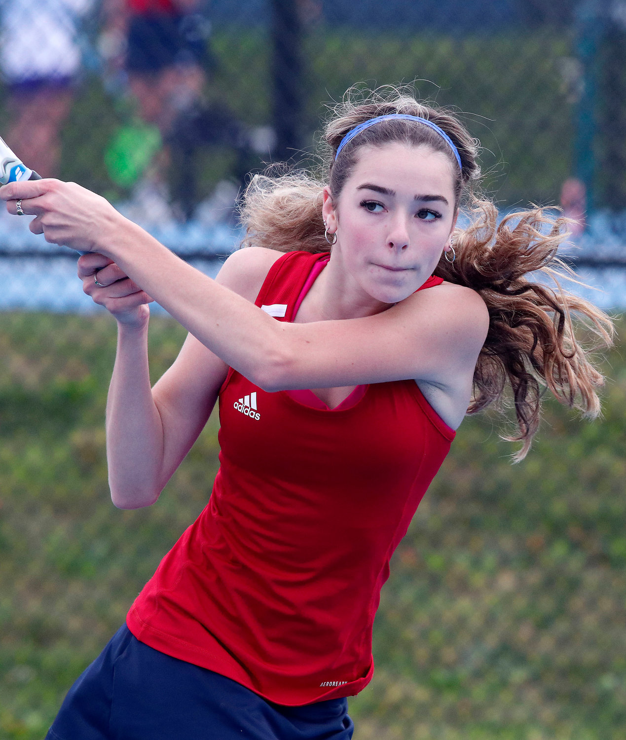 Portsmouth’s Kat Deus beat Cate Meriam of Mt. Hope in three sets, 6-1, 2-6, 7-6 (7-3), in the No. 3 singles match.