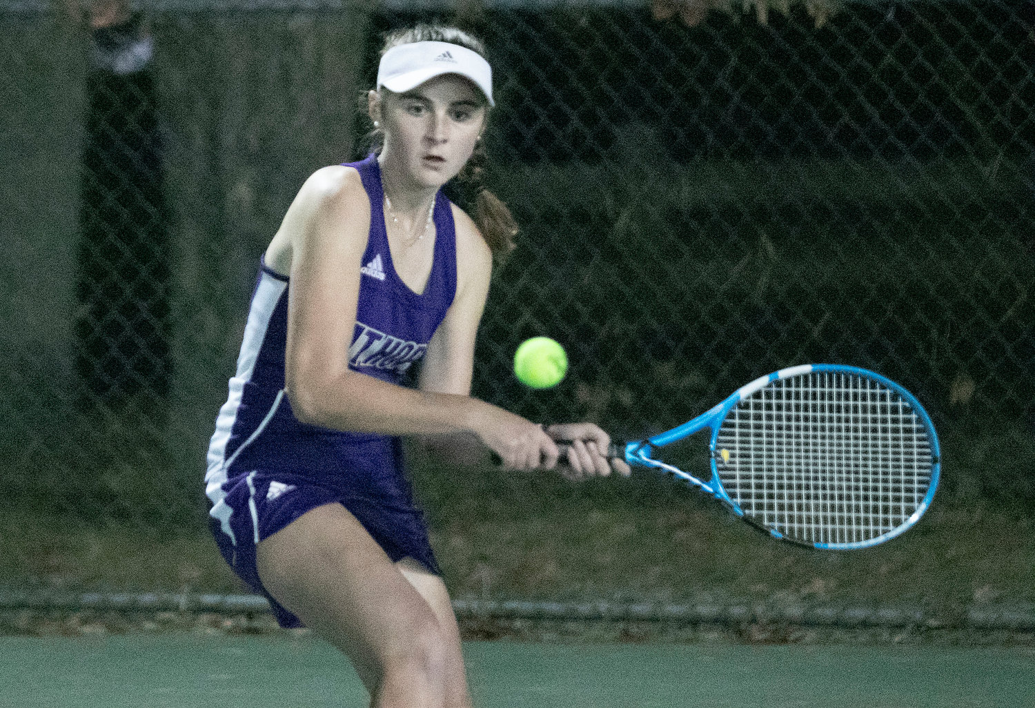 Huskies fourth singles player Ella Quesnelle, put up a tough fight, but succumbed to Prout’s Madeline Mattiucci, 6-3, 6-3.