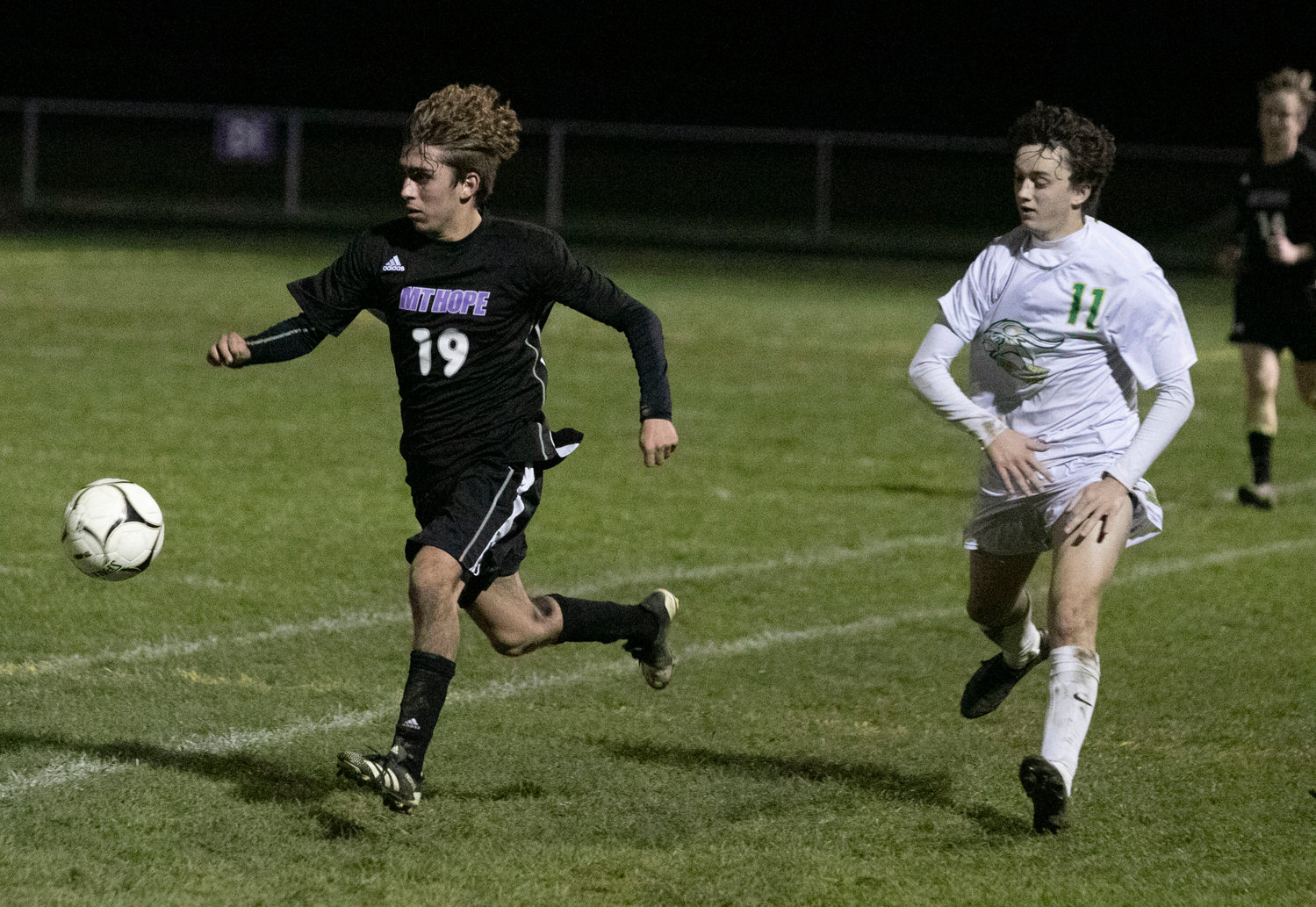 Maddox Canario races down the field with the ball. “Maddox was the best player on the field,” said Coach Couto. “To see a freshman to do that for these seniors as a coach, it means the world to you.”