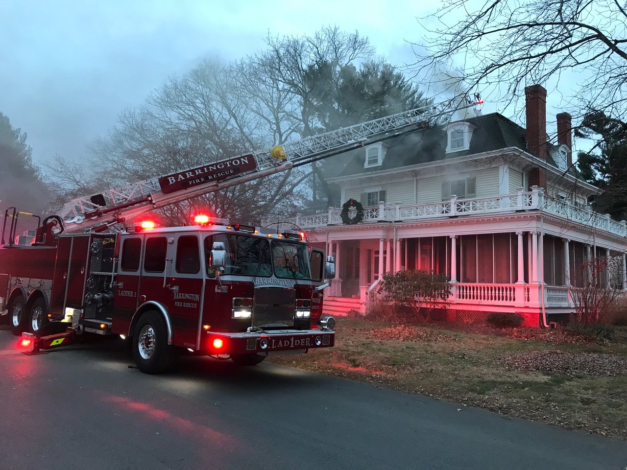 Firefighters from Barrington and four other departments responded to a house fire on Alfred Drown Road late Saturday afternoon, Dec. 4.