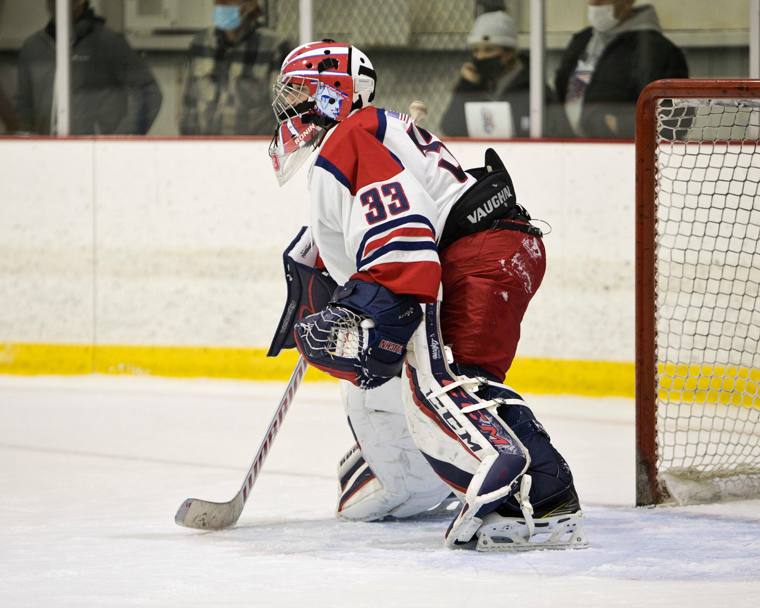 Stephen Dutra stands ready in goal during Sunday's Injury Fund game.
