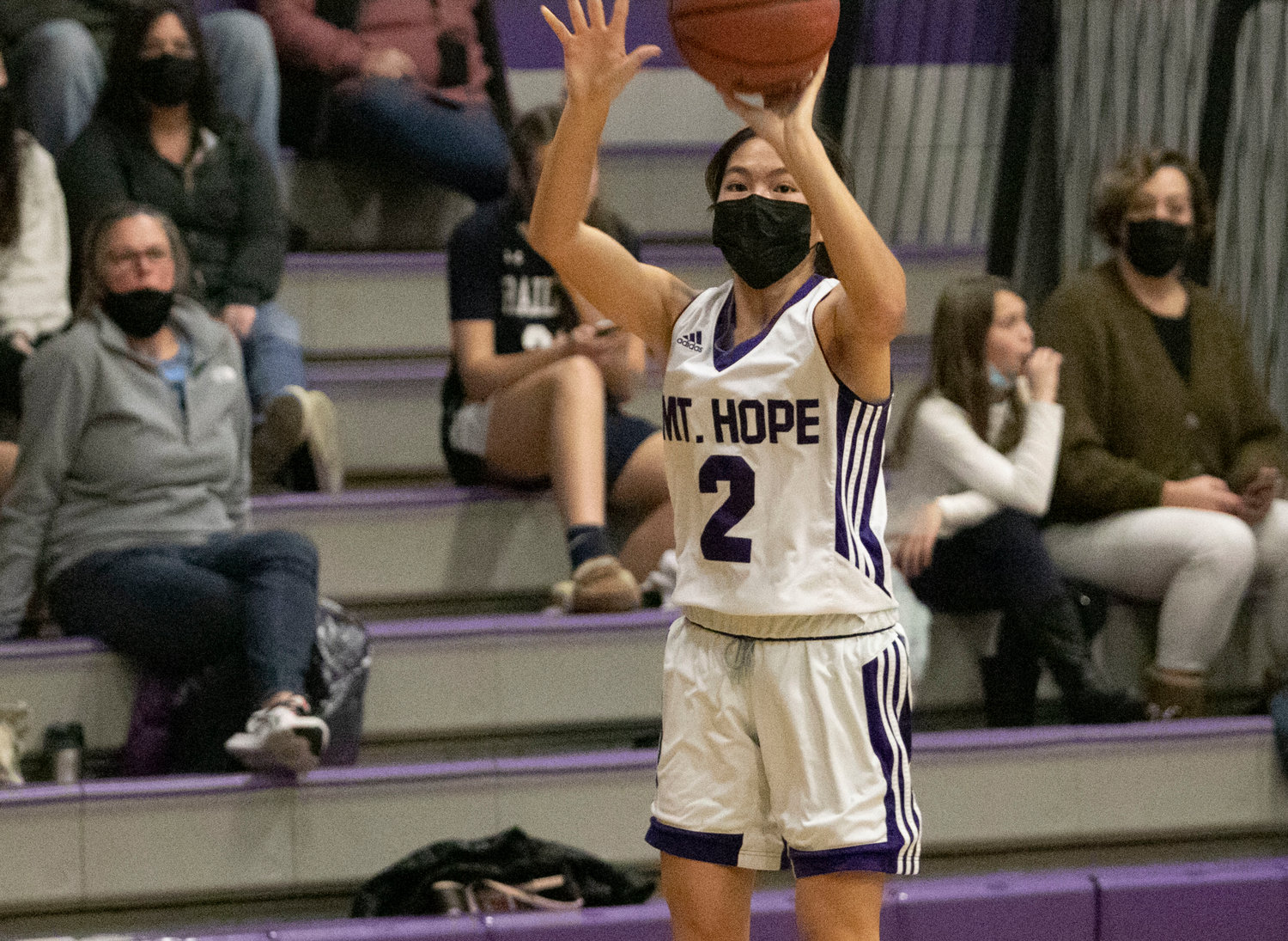 Elsa White sinks a three pointer during the Somerset Berkley game. The guard led the Huskies in scoring with 14 points.
