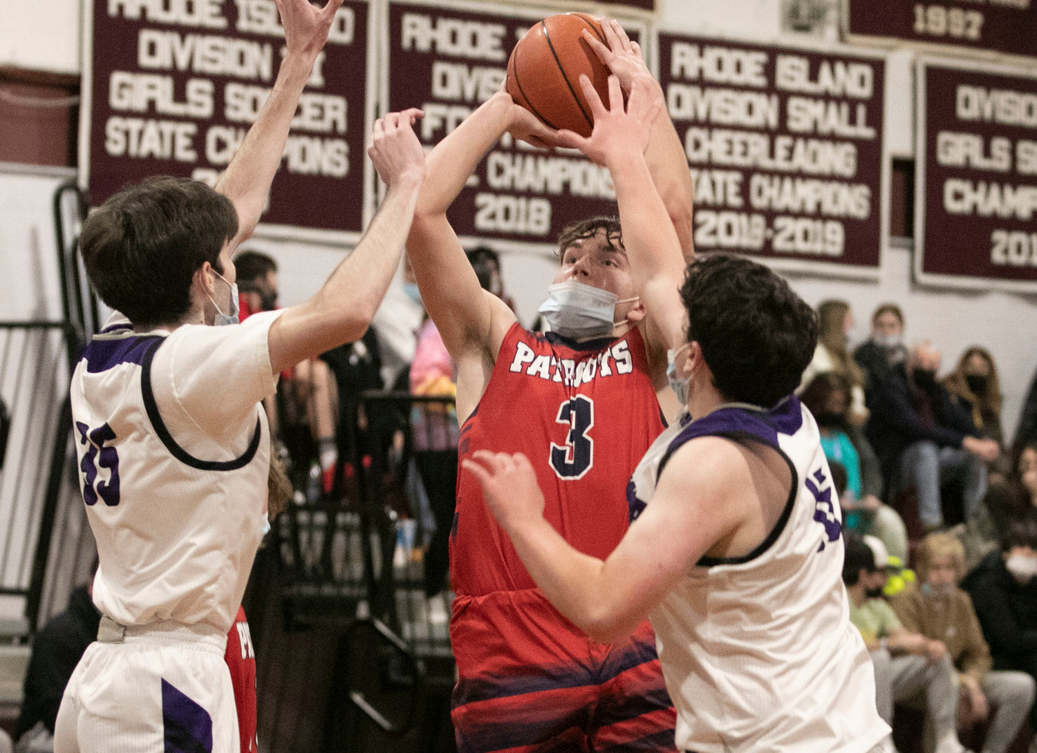 Jack Downing drives to the hoop as he’s pressured by Mt. Hope’s defense. He ended up with 16 points.