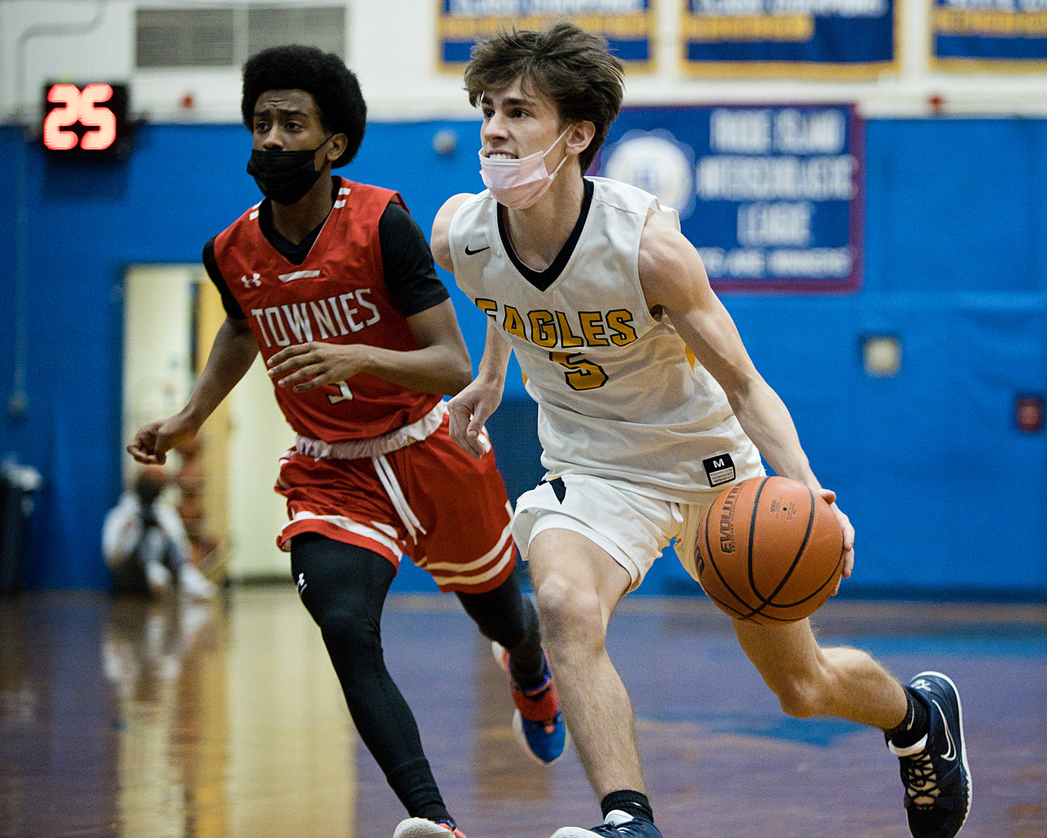Matt Raffa drives toward the hoop during the first half of Wednesday's game, against East Providence.