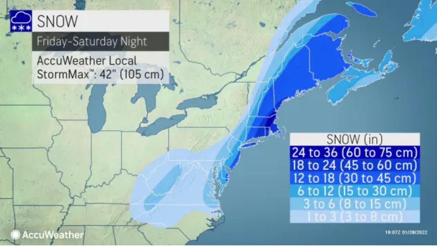 Accuweather forecasters are predicting 2 to 3 feet of snow for southern New England.