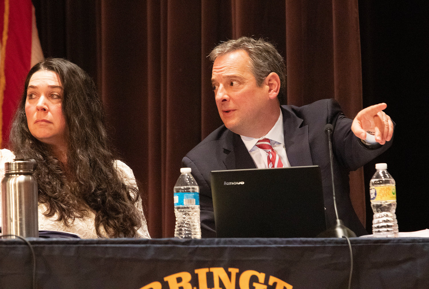 Attorney Greg Piccirilli responds during the appeal hearing at BHS on Thursday night.