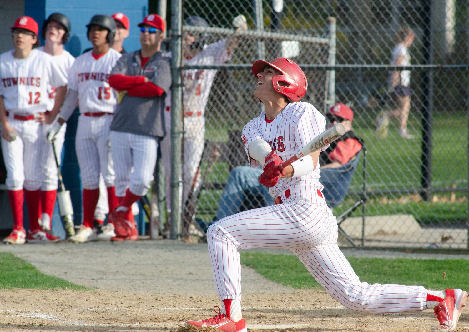 Jack McKnight smacks a fly ball during the Townies' recent game in Barrington Wednesday, April 13.