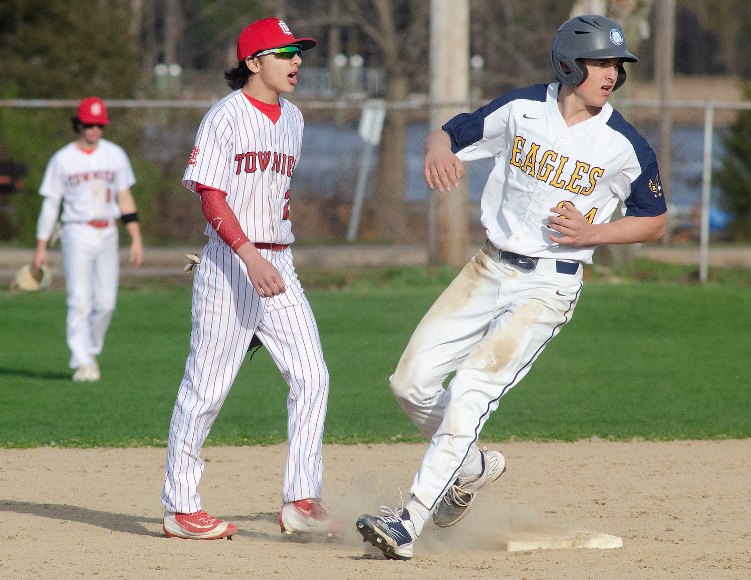 Barrington’s Ned Shapiro rounds second during the Eagles’ 5-2 win over East Providence on Wednesday, April 13.