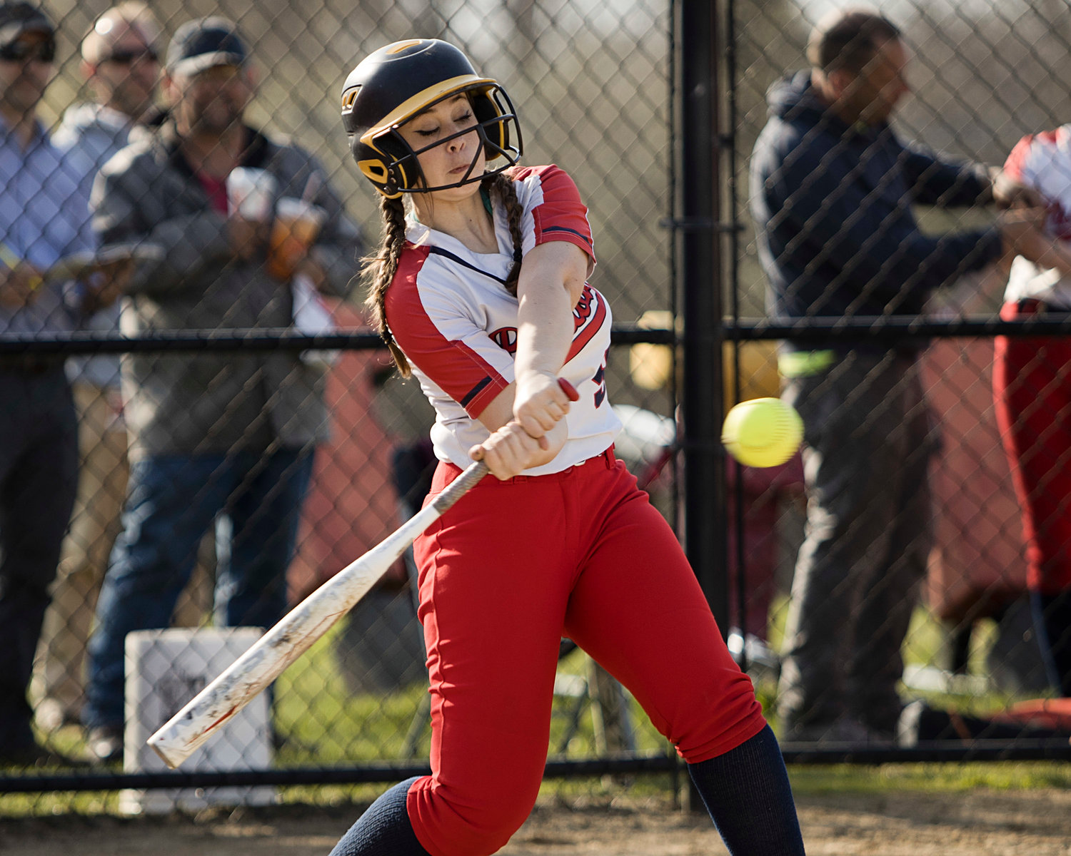 Gabriella Pires makes contact while at bat with a full count.