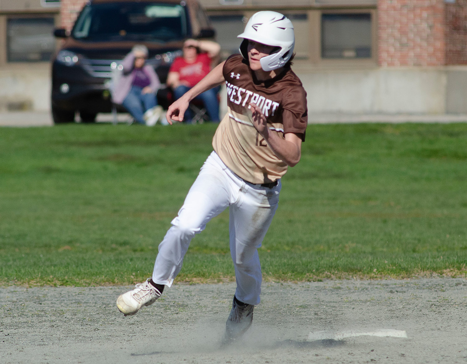 Cam Leary rounds second base and heads for third on Ben Boudria’s double in the second inning. Leary scored on the play.