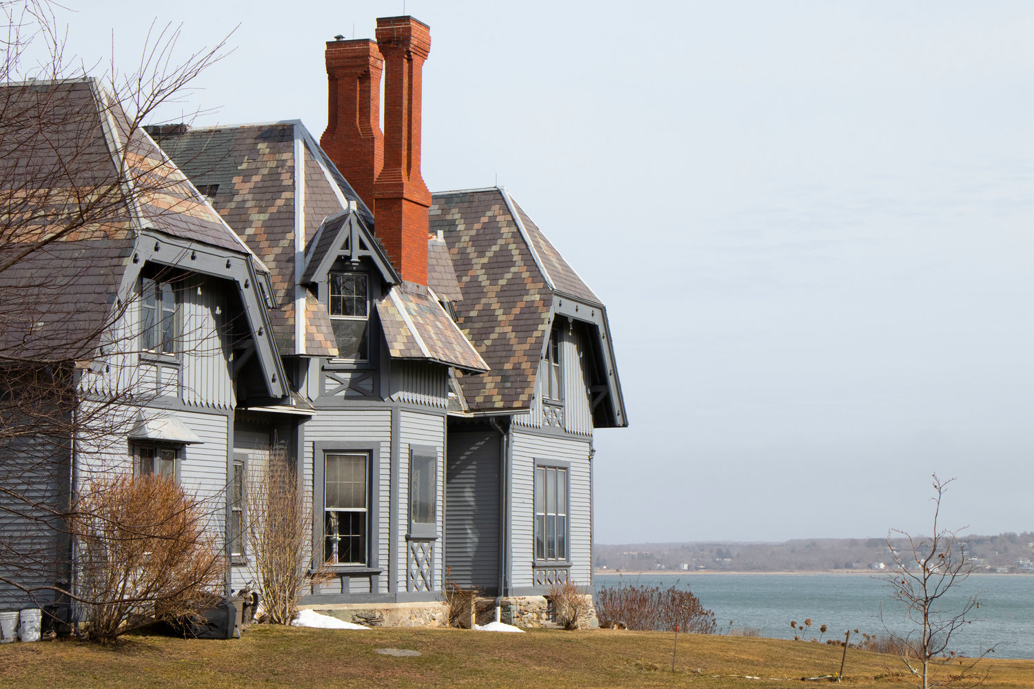 The Wilsons’ home has an expansive view of the Sakonnet River. The property is listed on the National Register of Historic Places. David Chase, former deputy director of the Rhode Island Historical Preservation Commission, described the house as “an important example of mid-19th-century Gothicism ... that deserves commendation as a fine design.” 