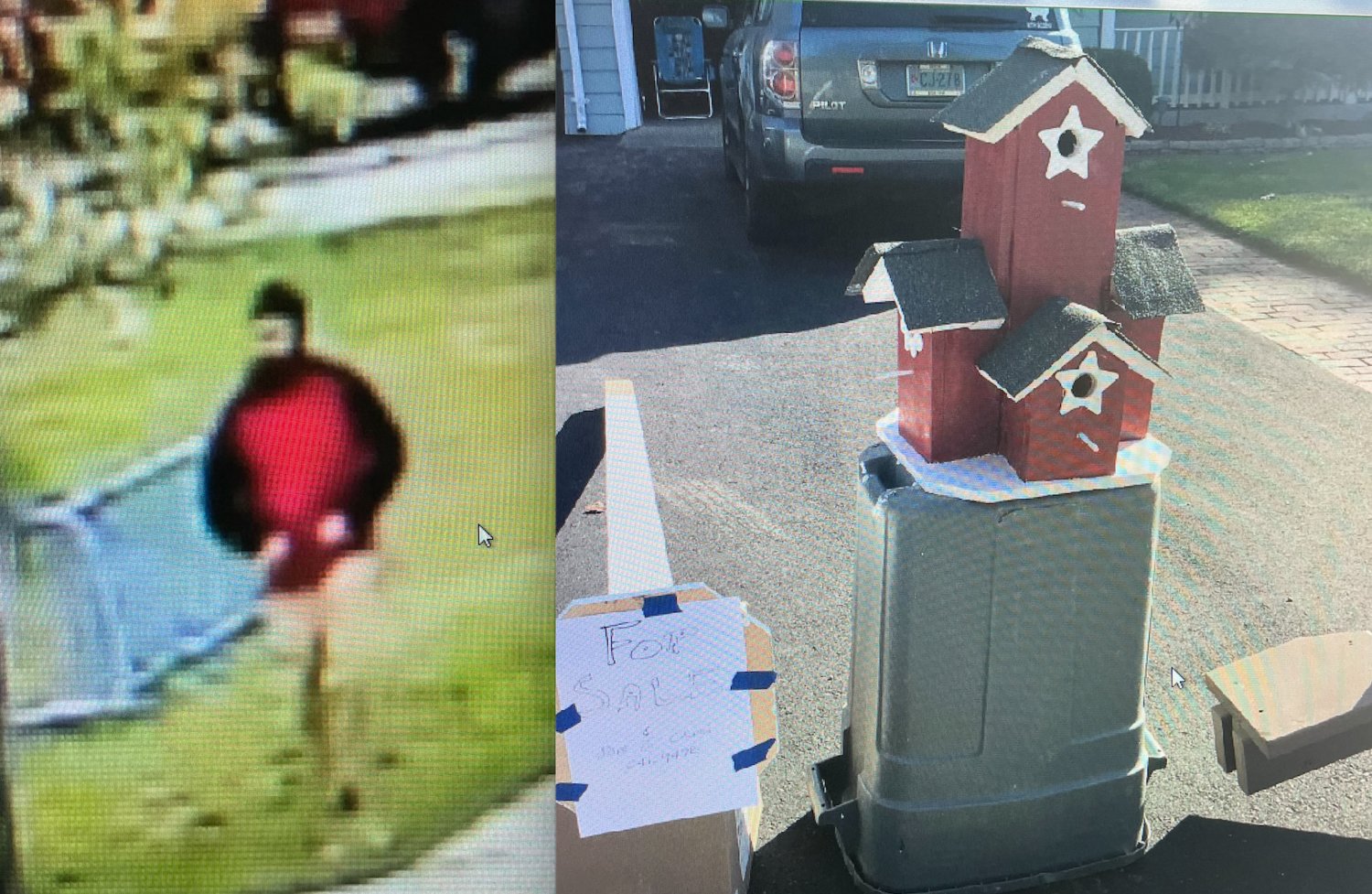 Left: Barrington Police are seeking information about a man who stole a bicycle off a rack outside Sowams School on Monday, May 2. Right: A New Meadow Road resident told police someone driving a silver van stole a birdhouse from his property.