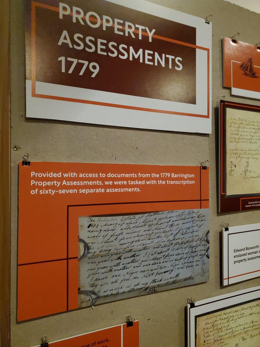 A display sharing information about research into Barrington’s slave history.