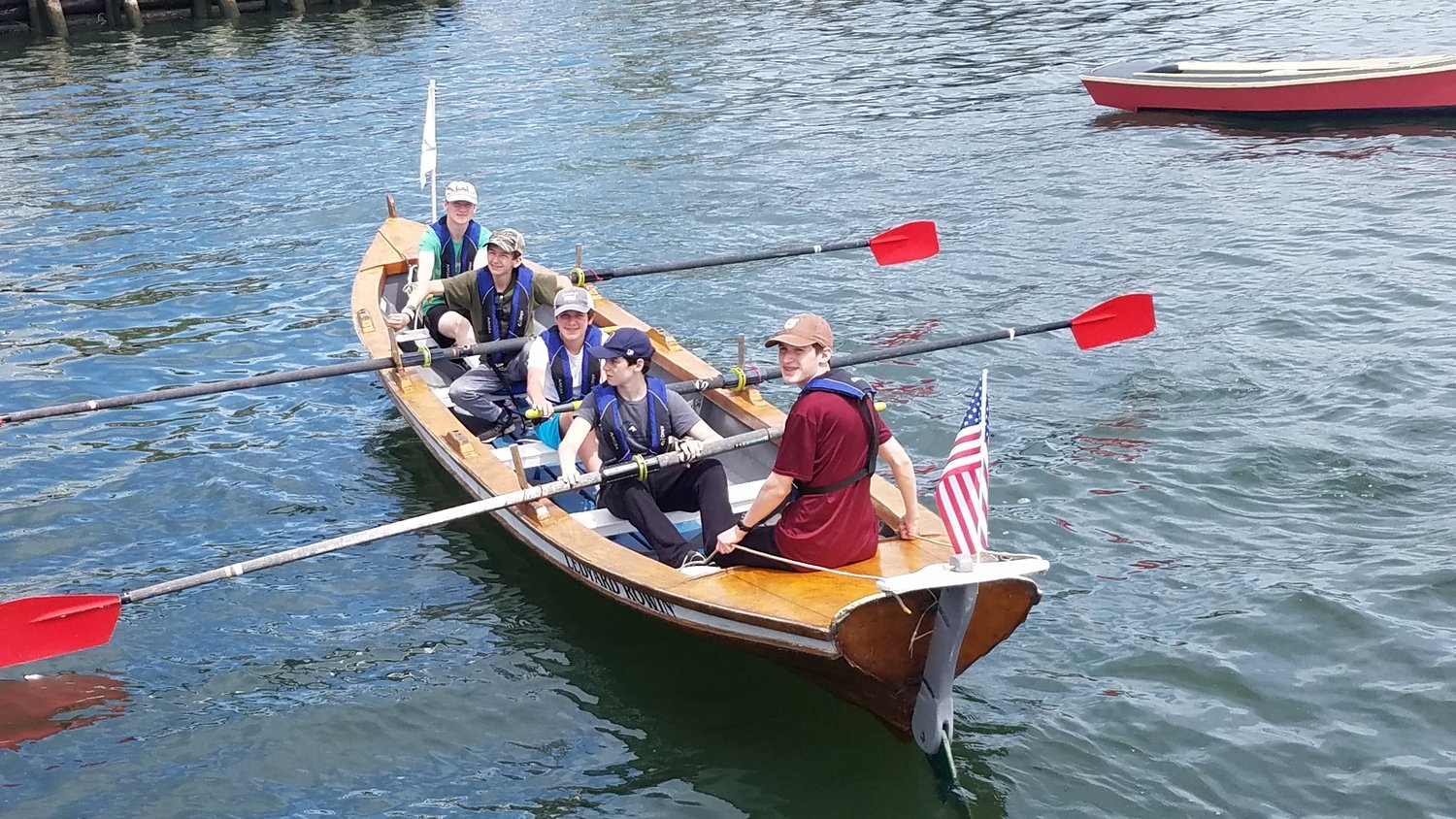 Westport rowers in Connecticut included (from left) Blake Stewart, Montgomery "Monty" Jonsson, Andre Jusseaume, Samuel Hall and coxswain Ethan Stewart before the start of a heat at Saturday's competition.