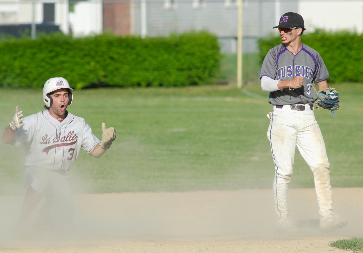 Mt. Hope second baseman Parker Camelo slaps a tag on Rams baserunner Shea Caton for the second out of the seventh inning. 