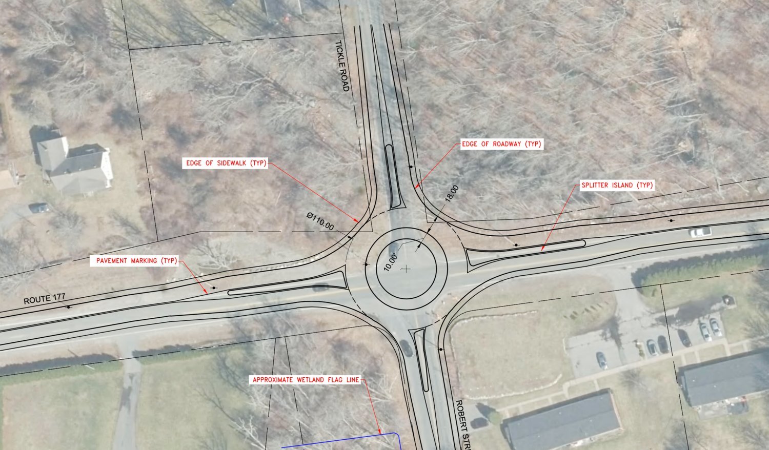 An architectural rendering of the proposed roundabout on Route 177.