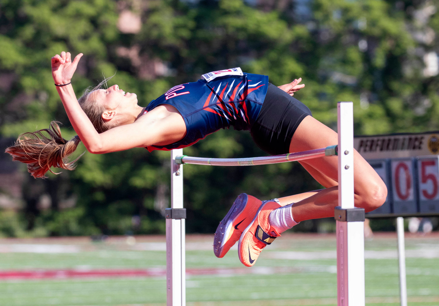 Portsmouth High’s Morgan Casey won the gold medal in the high jump at the state outdoor track and field championships held Saturday at Brown University.
