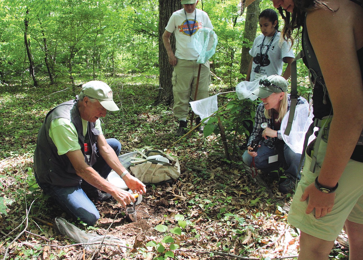 Beetle team leader Raul Ferreira of Pawcatuck demonstrated different beetle catching techniques to beginning bioblitzers at the 2016 BioBlitz in Hopkinton.