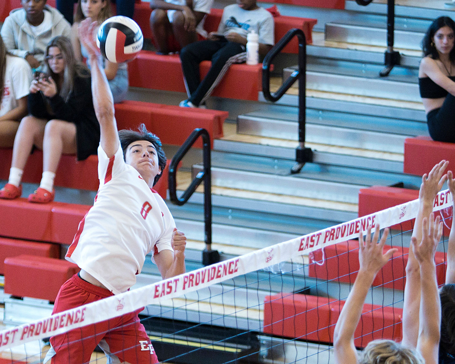 East Providence High School’s Brett Schwab sends a shot to the Westerly side of the net.