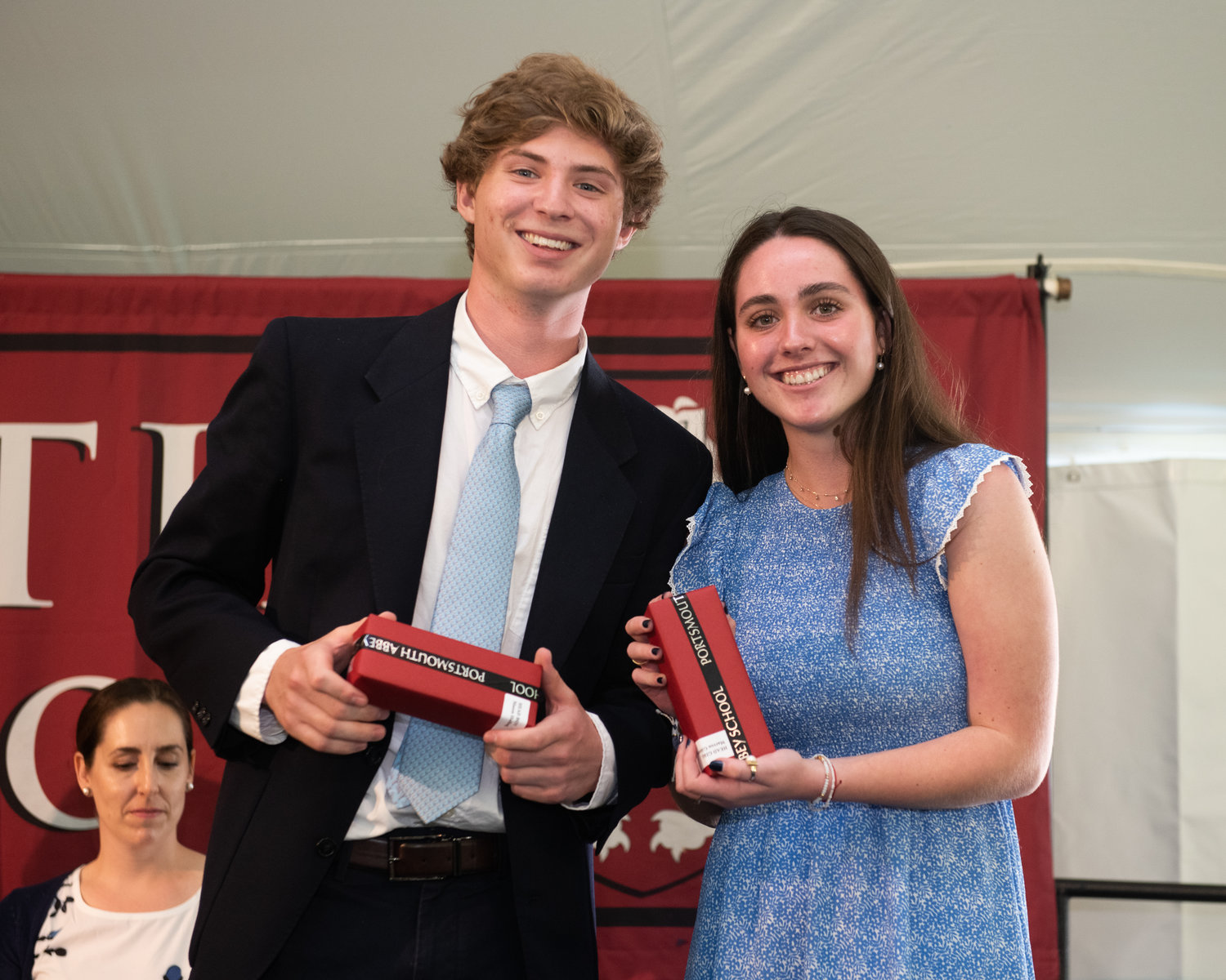 Head Boy Mason Holling and Head Girl Marron Gibbons, both of Portsmouth, were given the Dr. James M. DeVecchi Head Boy and Head Girl Recognition award for their courage to serve and in thanks for their contributions to Portsmouth Abbey School. Mason was also presented with the Lieutenant Governor’s Leadership Award for dedication to his studies and a commitment to school service. In addition, he was recognized for his commitment as a head Red Key campus tour guide. Marron received the Dom Luke Childs ’57 Memorial Medal for her qualities of intelligence, virtue and concern for others.