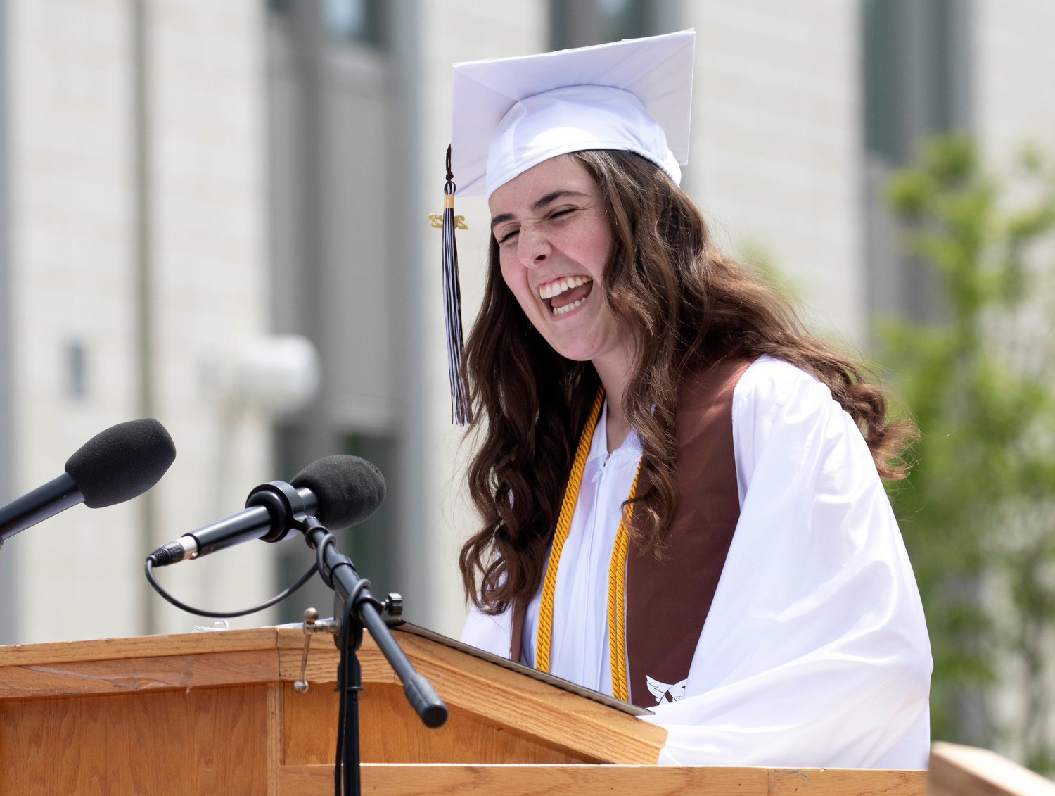 Class president Kyra Ferreria told her classmates to never stop learning, and always give their all. 