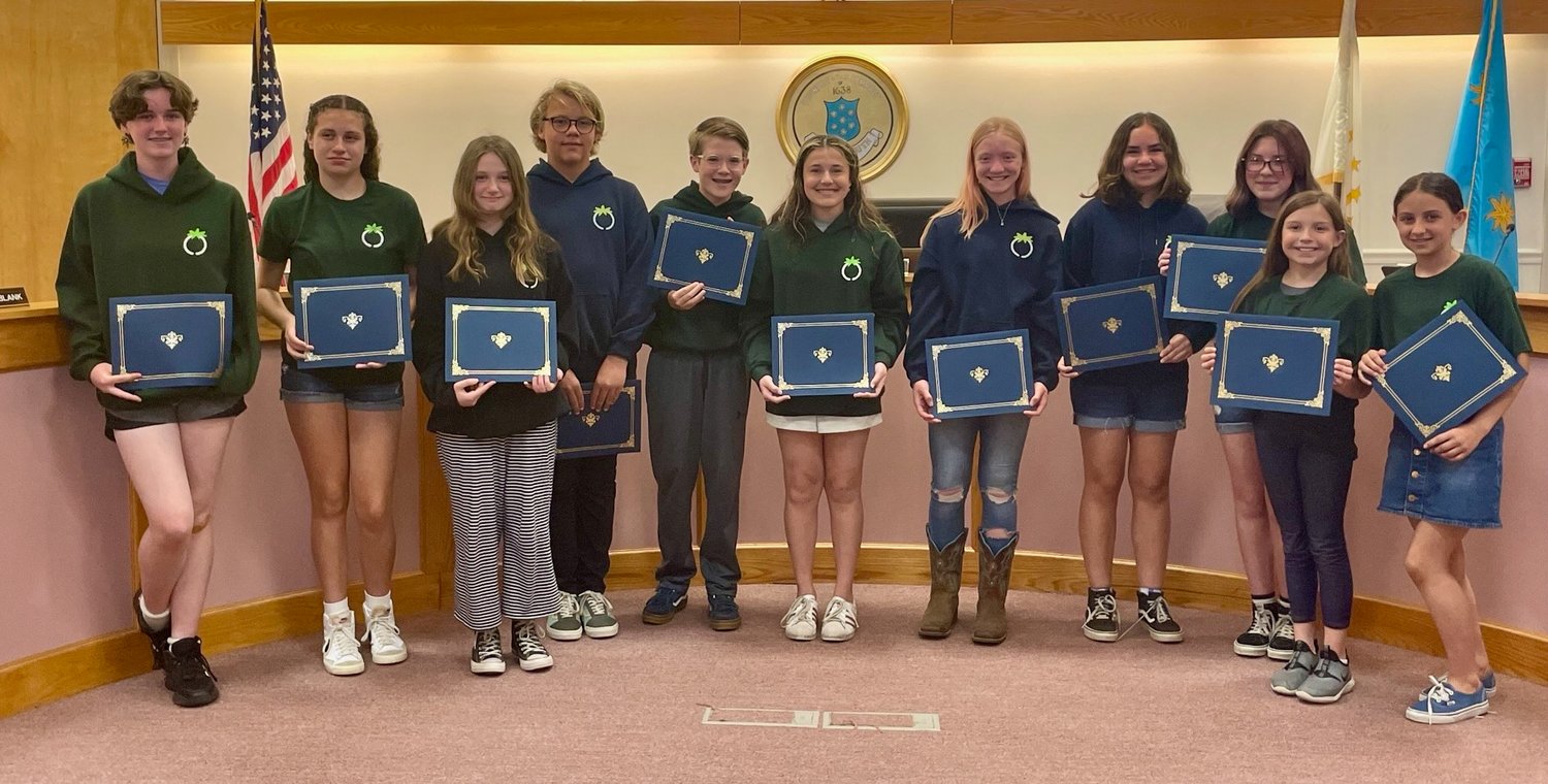 Here are most of the recipients of the Presidential Environmental Youth Award, who were recently honored by the School Committee. Missing from picture is Tatum Brennan, Noah and Owen Sidewand, and Cameron Davis.