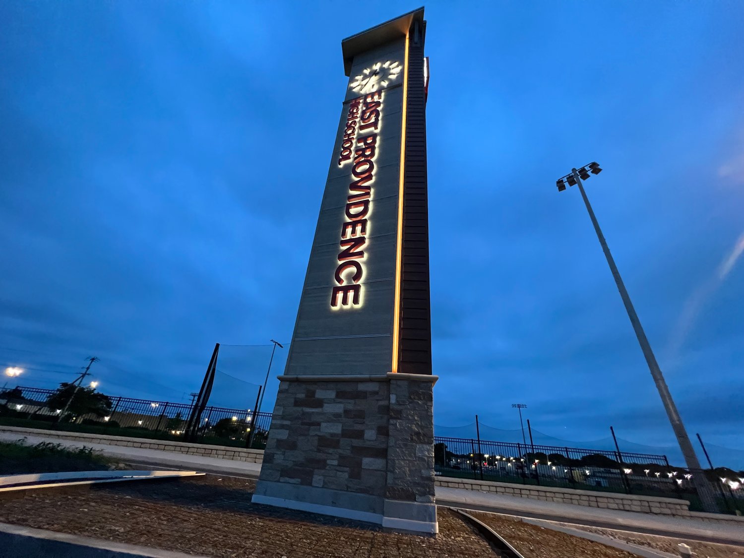 The new EPHS clock tower illuminated on the evening of June 16.