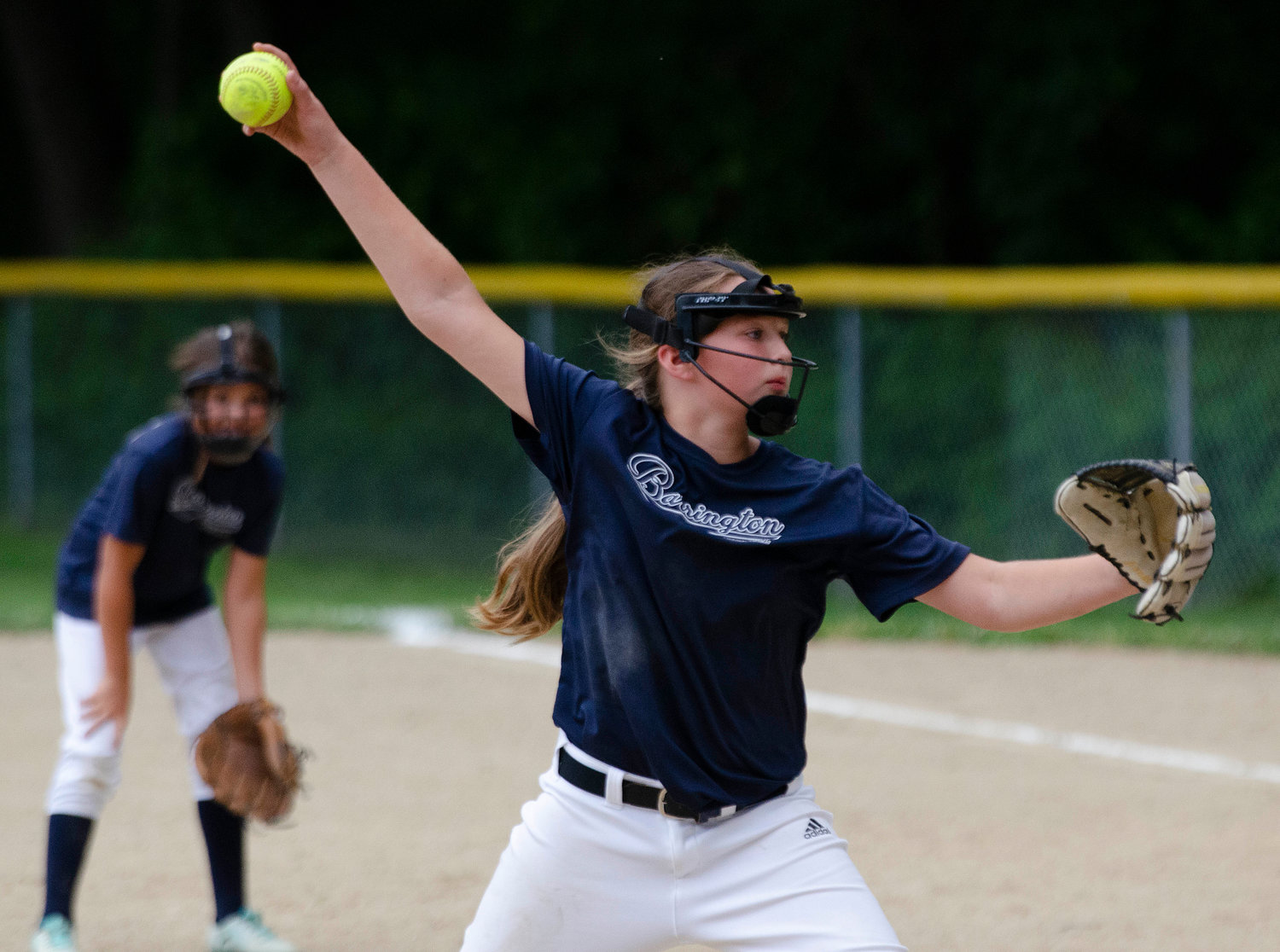 PWC pitcher Ava Lucas winds up before throwing a strike during the Barrington Little League softball minors division championship game.