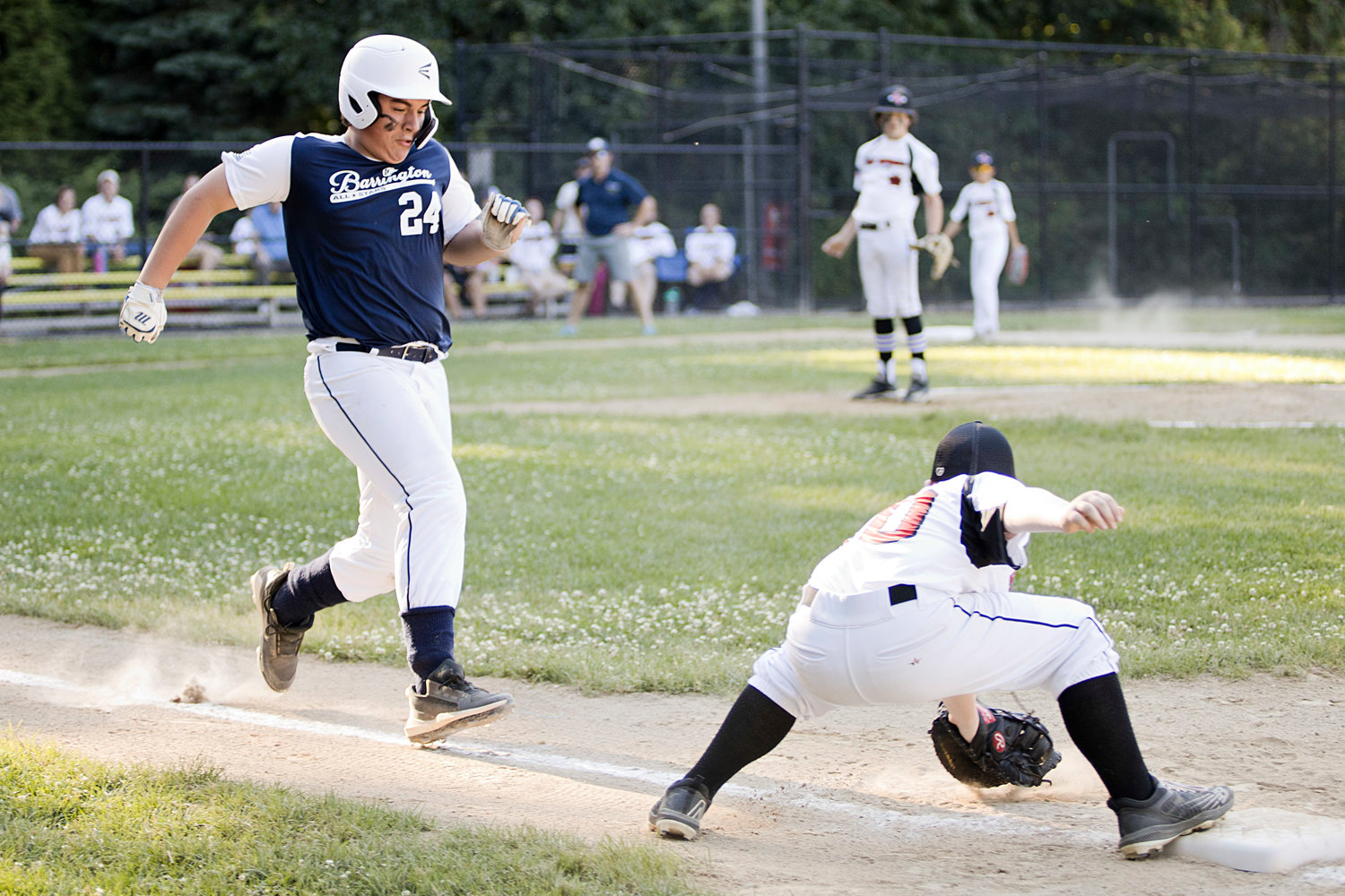 Barrington's Ellis Brittelle sprints toward first base during a District 2 All Star game on Saturday.