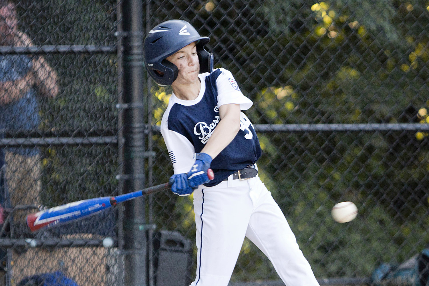 Cole Fluet makes contact while at bat against East Providence in the 12U All-Star playoffs, Saturday.