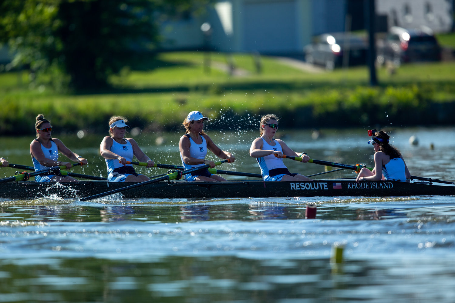 Barrington’s Julia Fortin (fourth rower from the left) is shown competing for the URI Women’s Crew team. Initially she made the URI team as a walk-on.