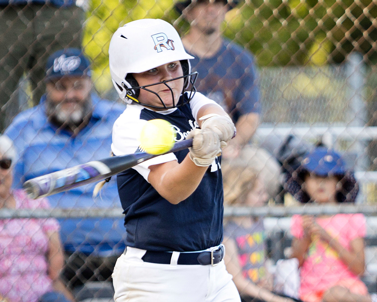 Erin Moran makes contact while at-bat against Tiverton in the 12U All-Star playoffs, Wednesday.