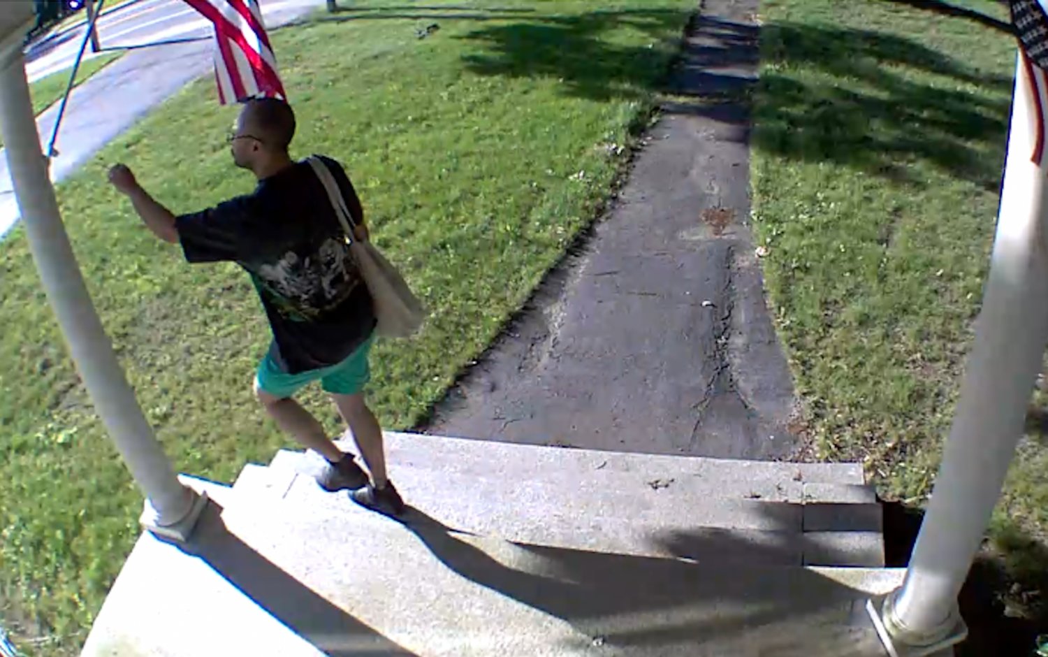 Barrington Police are searching for a man who stole an American flag from the front porch of a County Road home on Thursday, June 30.