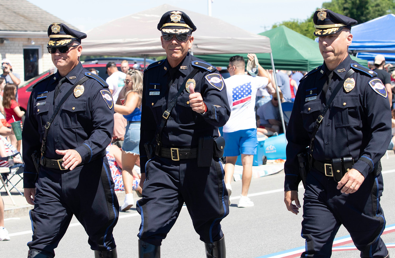 Bristol Police Chief Kevin Lynch gives a thumbs up during the 2022 Fourth of July Celebration.