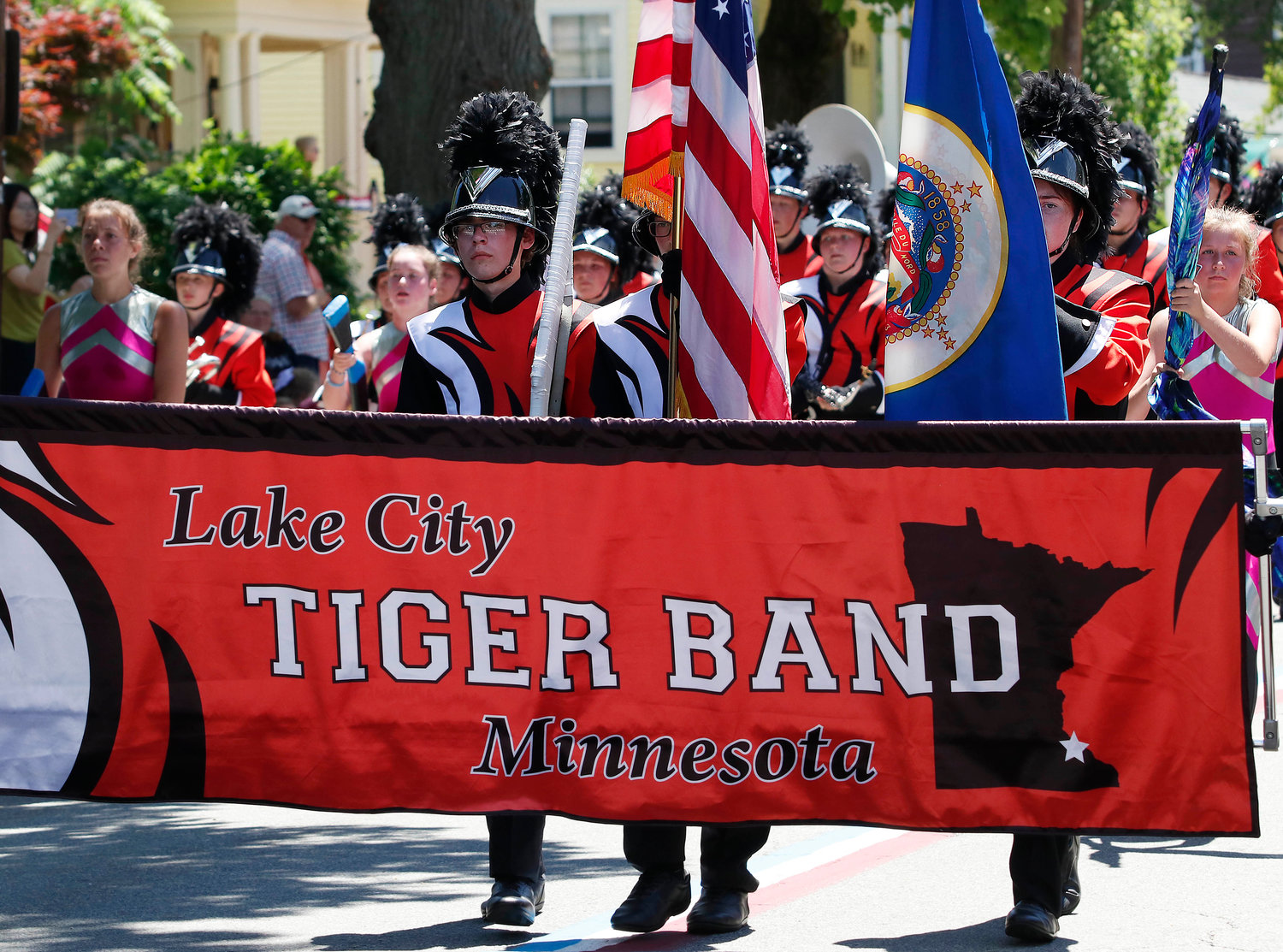 The Tiger Band from Minnesota marches down High Street.