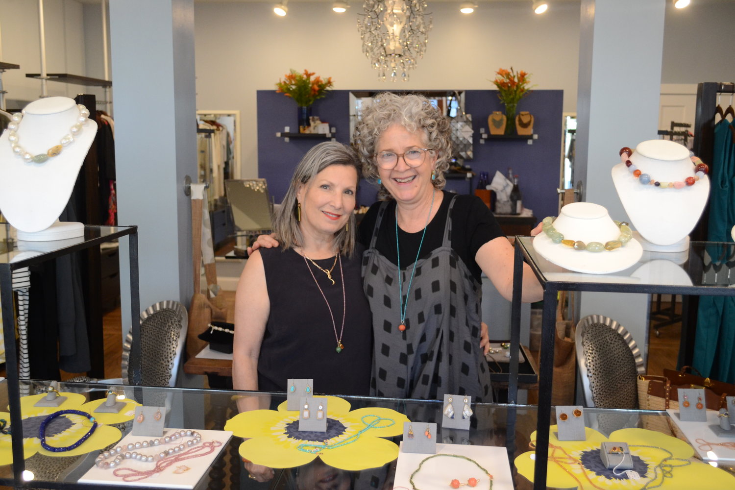 Rebecca Brenner, maker of unique fine jewelry, and Town Councilwoman Keri Cronin pose inside Dish, Cronin’s Water Street shop, where Brenner had various pieces up for sale. Brenner’s jewelry can be found on DishRI.com, and her Instagram is @rebecca_brenner_jewelry.